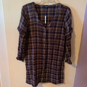 Madewell NWT Blue & Gold Plaid Dress-XXS